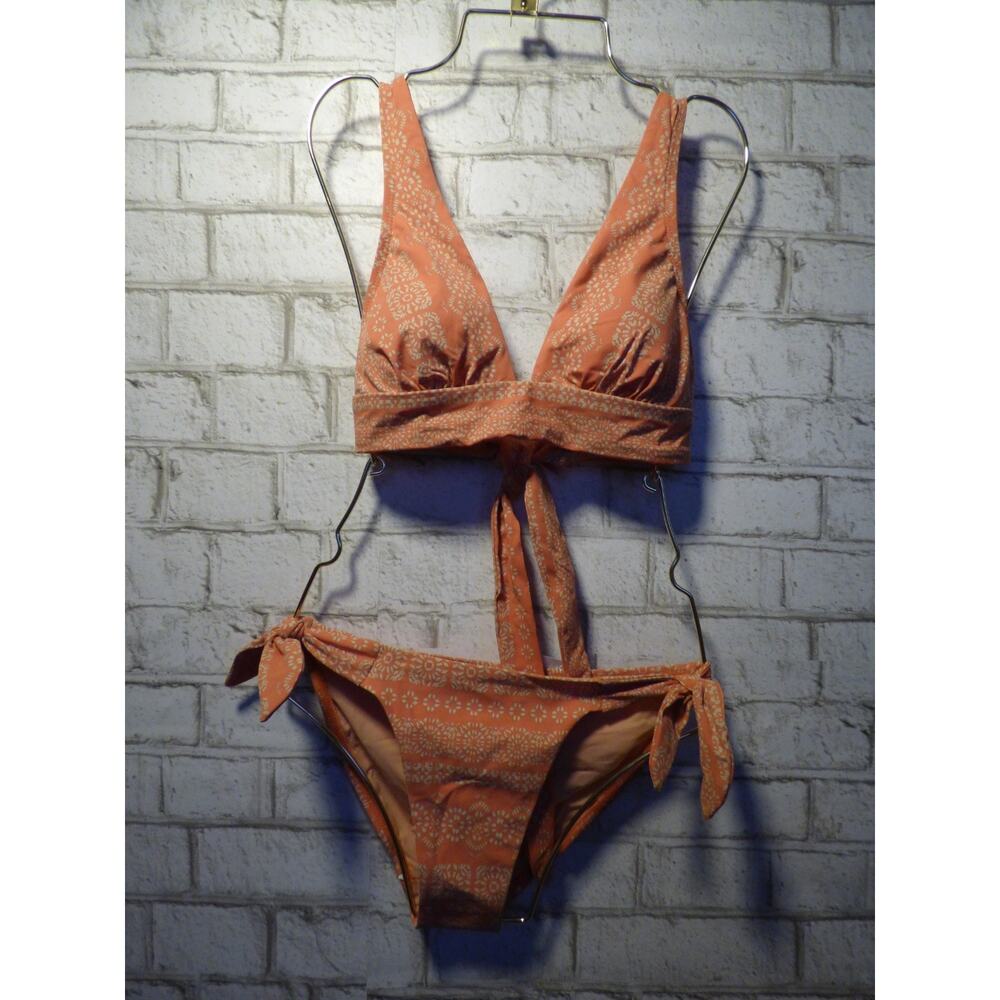 Robin Piccone Coral Orange Cream Isla Bikini Set Small NEW